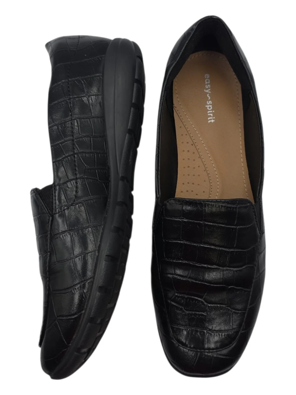 Easy Spirit Women’s Black Croc-Embossed Slip-On  Loafers Size 10M